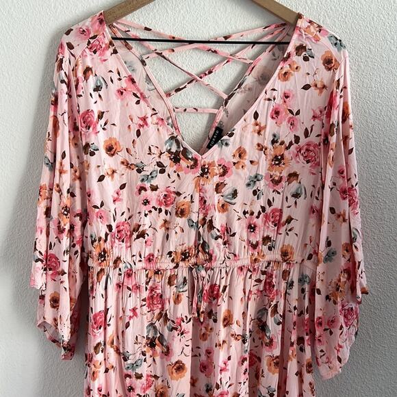 Torrid Babydoll Stretch Challis Dolman Sleeve Tunic Top Floral Pink Boho 1X - Picture 7 of 13